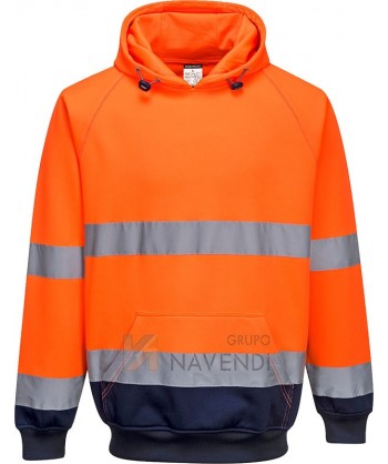 Sudadera con capucha bicolor en marino/naranja alta visibilidad. Portwest B316