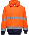 Sudadera con capucha bicolor en marino/naranja alta visibilidad. Portwest B316