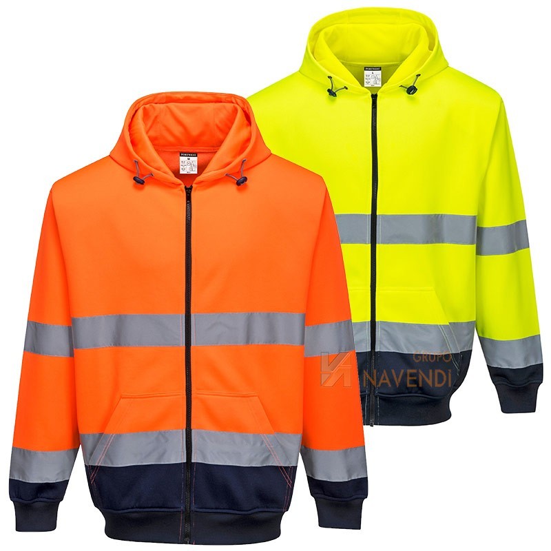 Chaqueta sudadera bicolor con capucha en alta visibilidad. Portwest B317