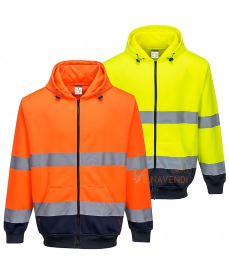 Chaqueta sudadera bicolor con capucha en alta visibilidad. Portwest B317