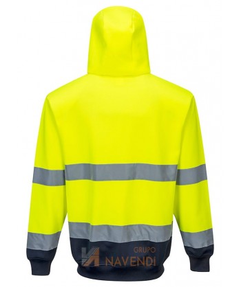 Chaqueta sudadera bicolor con capucha en marino/amarillo alta visibilidad. Portwest B317