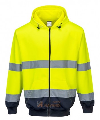 Chaqueta sudadera bicolor con capucha en marino/amarillo alta visibilidad. Portwest B317