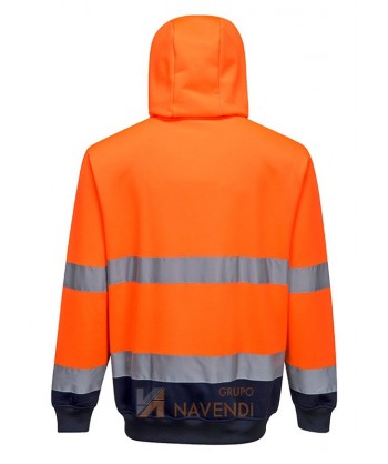 Chaqueta sudadera bicolor con capucha en marino/naranja alta visibilidad. Portwest B317