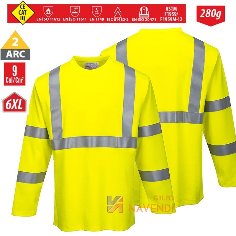 Camiseta ignífuga de fibra modacrílica y alta visibilidad ARC 2