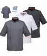 Chaqueta unisex de cocina de manga corta con espalda transpirable y corchetes