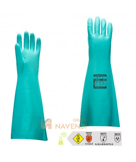 Guantes de nitrilo color verde para productos químicos de 48 cm
