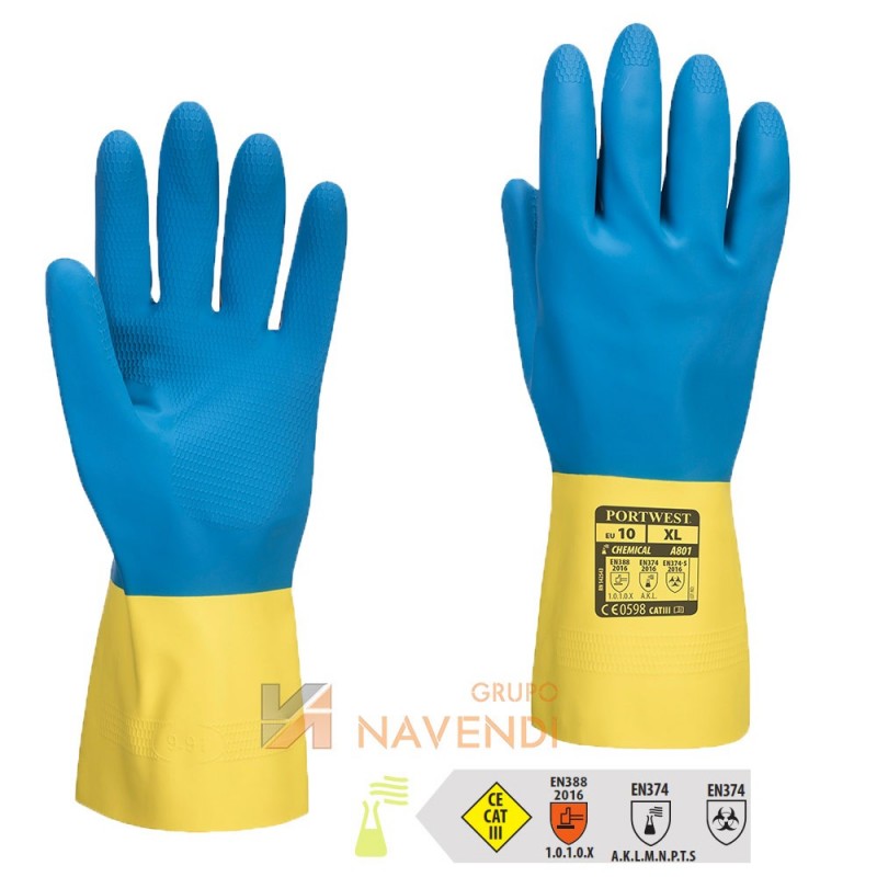 Guantes de látex bicolor para productos químicos