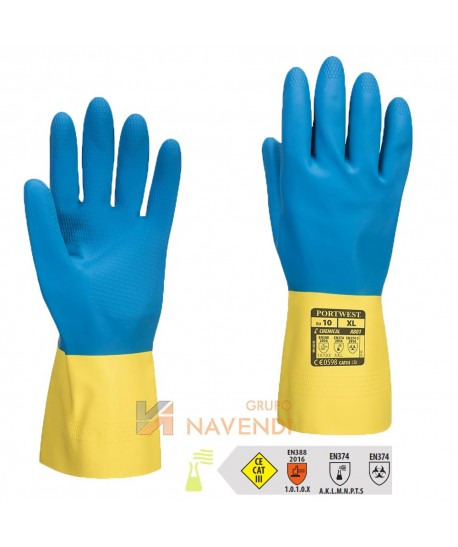 Guantes de látex bicolor para productos químicos