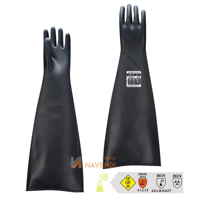 Guantes largos de látex negro de 44 y 60 cm para productos químicos