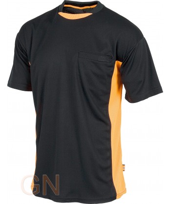 Camiseta combinada transpirable con bolsillo negro/naranja A.V.
