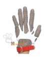 Cintas desechables de poliuretano para sujeción de guantes de malla metálica.