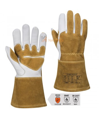Guantes de piel y serraje con refuerzos y forro polar para soldadura