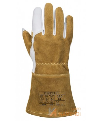 Guantes de piel y serraje con refuerzos y forro polar para soldadura