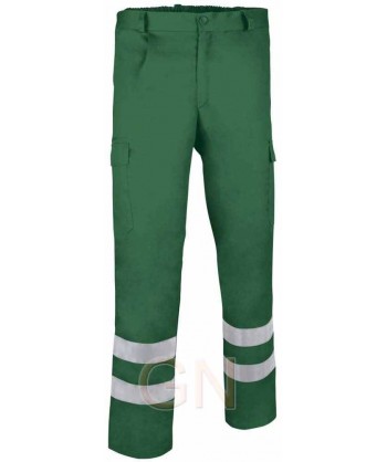 Pantalon económico multibolsillos con cintas reflectantes color  verde