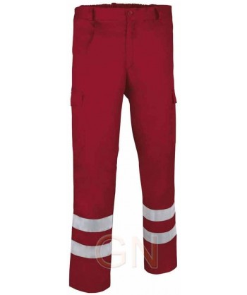 Pantalon económico multibolsillos con cintas reflectantes color  rojo
