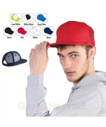 Gorra de rejilla con cierre mediante corchetes y visera plana para adulto