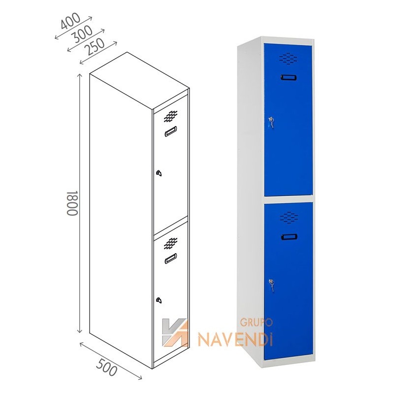 Taquillas metálica de dos puertas de 50 x 180 cm cada módulo