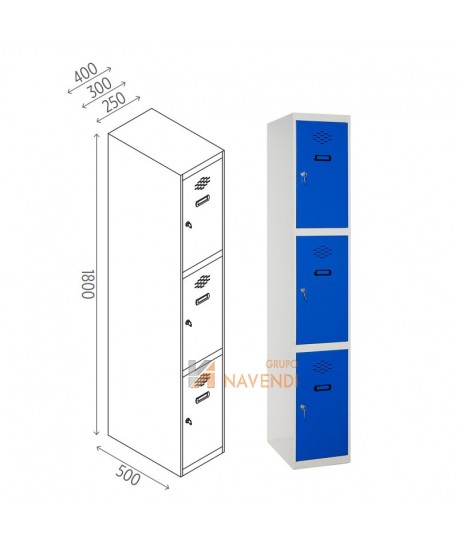Taquillas metálica de tres puertas de 50 x 180 cm cada módulo