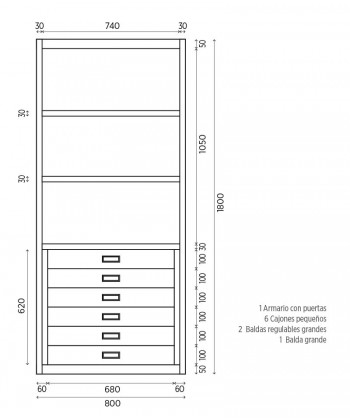 Armario metálico modular con cajones para oficina