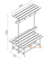 Bancos dobles de madera con perchero y repisa para vestuario