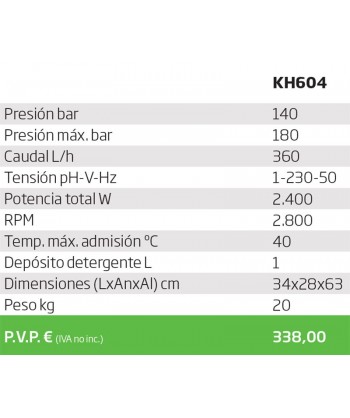 Hidrolimpiadora de agua fría a 140 Bar y 360 litros hora