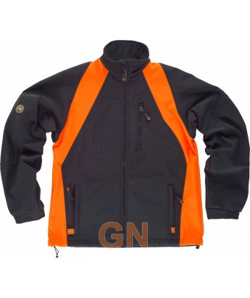 Cazadora softshell combinada negra/naranja fluor