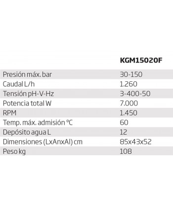 Hidrolimpiadora eléctrica fija de agua fría a 150 BAR y 1.260 l/m