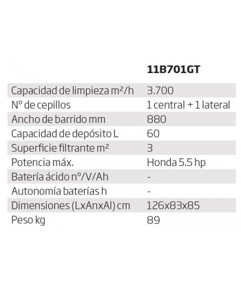 Barredora a gasolina con 880 mm de anchura de barrido