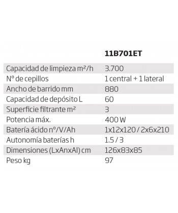 Barredora a batería con 880 mm de anchura de barrido