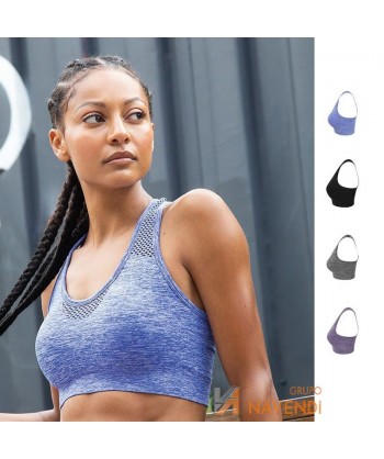 Top ajustado de mujer, bicolor con relleno para deporte