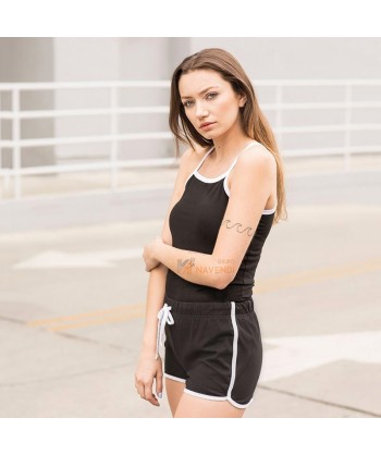 Bermuda short de algodón con cintura elástica sin bolsillos para mujer color  negro