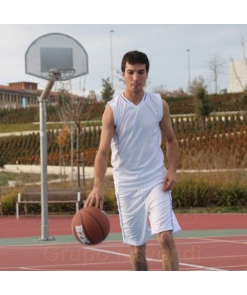 Short bicolor deportivo sin bolsillos para adulto color blanco y royal