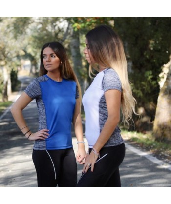 Camiseta técnica  bicolor de manga corta y cuello redondo para mujer color blanca/gris