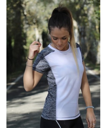 Camiseta técnica  bicolor de manga corta y cuello redondo para mujer color blanca/gris