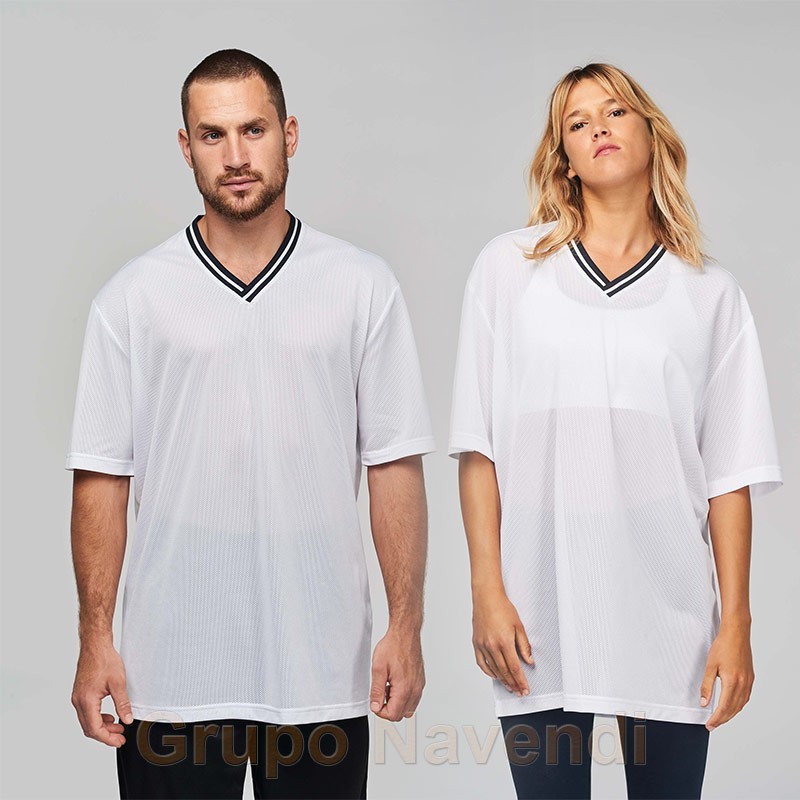 Camiseta técnica de manga corta y cuello pico unisex