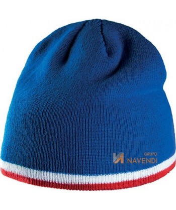 Gorro tricolor acrílico de punto royal/blanco/rojo