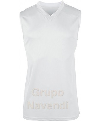 Camiseta sin mangas y cuello pico de baloncesto para niño blanca