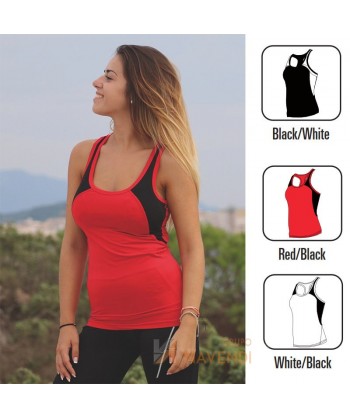 Camiseta bicolor transpirable de tirantes para mujer color rojo/negro