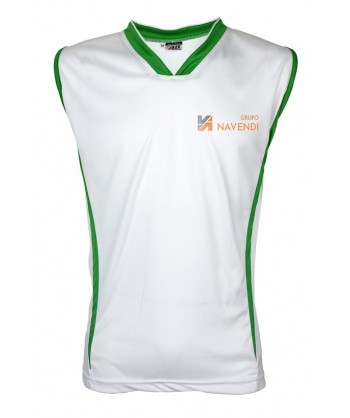 Camiseta bicolor sin mangas y cuello pico de baloncesto para adulto blanca y verde