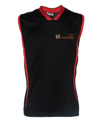 Camiseta bicolor sin mangas y cuello pico de baloncesto para adulto negro y rojo