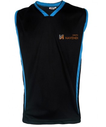 Camiseta bicolor sin mangas y cuello pico de baloncesto para adulto negro y azul