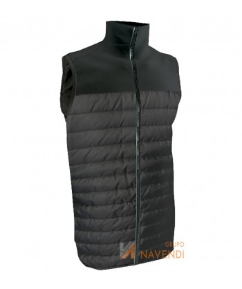 Chaleco tipo plumas con softshell para adultos color negro