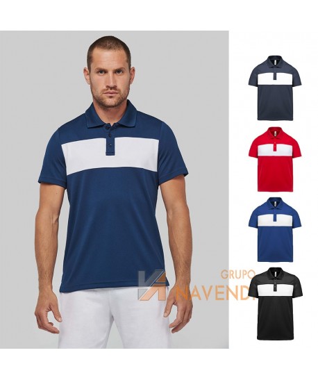 Polo bicolor deportivo transpirable de manga corta para adulto