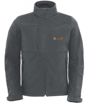 Cazadora softshell de caballero con capucha para deportes outdoor azul gris oscuro