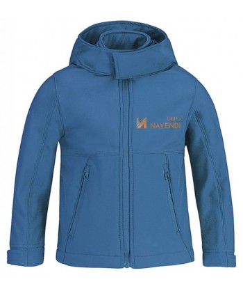 Cazadora softshell de niño con capucha para deportes outdoor color azul