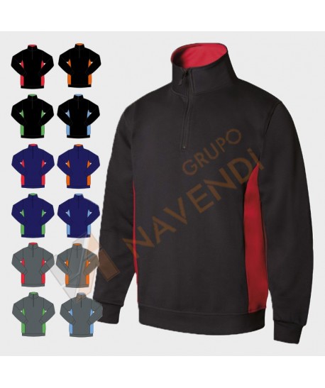Sudadera bicolor de media cremallera y cuello alto color negro y roja