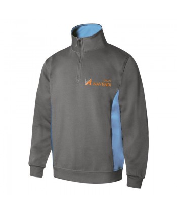 Sudadera bicolor de media cremallera y cuello alto color gris y celeste