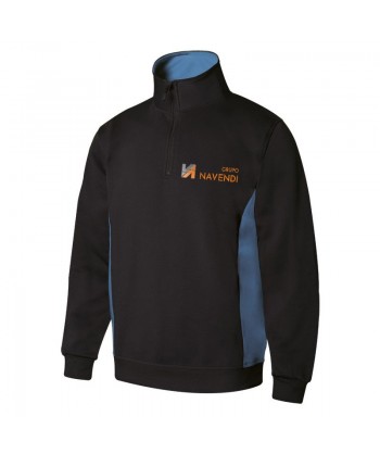 Sudadera bicolor de media cremallera y cuello alto color negro y celeste