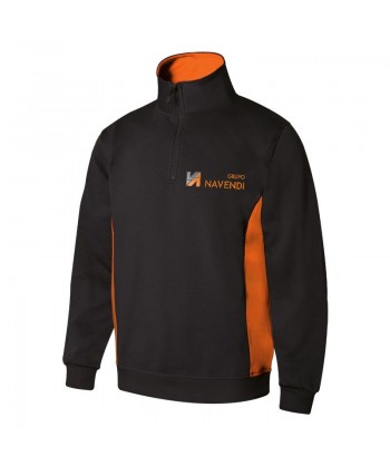 Sudadera bicolor de media cremallera y cuello alto color negro y naranja