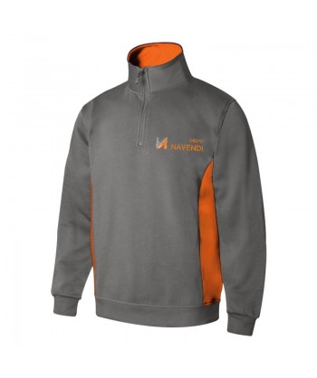 Sudadera bicolor de media cremallera y cuello alto color gris y naranja
